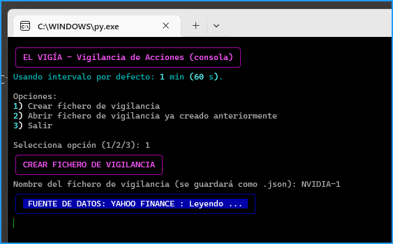 ELVIGIA corriendo en consola